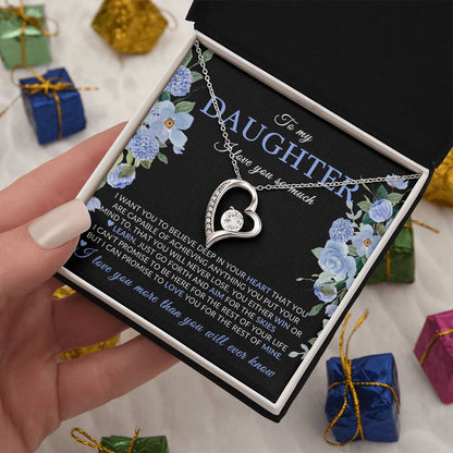 Gifts for Daughter | You Are Capable Of Achieving Anything, Forever Love Necklace, Blue Floral Message Card - Black Card