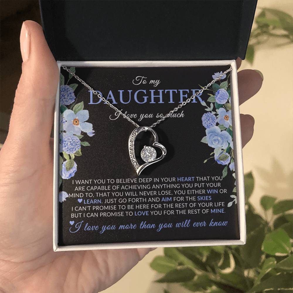 Gifts for Daughter | You Are Capable Of Achieving Anything, Forever Love Necklace, Blue Floral Message Card - Black Card