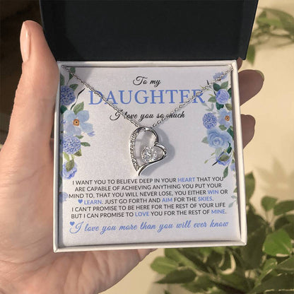 Gifts for Daughter | You Are Capable Of Achieving Anything, Forever Love Necklace, Blue Floral Message Card - White Card