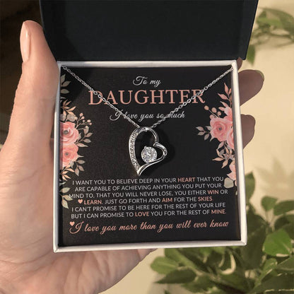 Gifts for Daughter | You Are Capable Of Achieving Anything, Forever Love Necklace, Pink Floral Message Card - Black Card