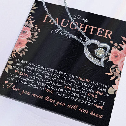 Gifts for Daughter | You Are Capable Of Achieving Anything, Forever Love Necklace, Pink Floral Message Card - Black Card