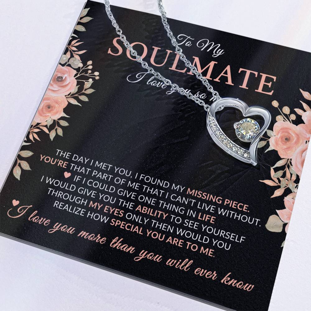 Gifts for Her | Floral Message Card, To My Soulmate Forever Love Necklace, Special Gift for Her, Mother's Day Gift, Birthday Gift for her - Black Card