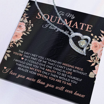 Gifts for Her | Floral Message Card, To My Soulmate Forever Love Necklace, Special Gift for Her, Mother's Day Gift, Birthday Gift for her - Black Card