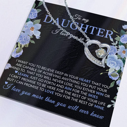 Gifts for Daughter | You Are Capable Of Achieving Anything, Forever Love Necklace, Blue Floral Message Card - Black Card