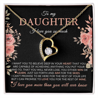 Gifts for Daughter | You Are Capable Of Achieving Anything, Forever Love Necklace, Pink Floral Message Card - Black Card