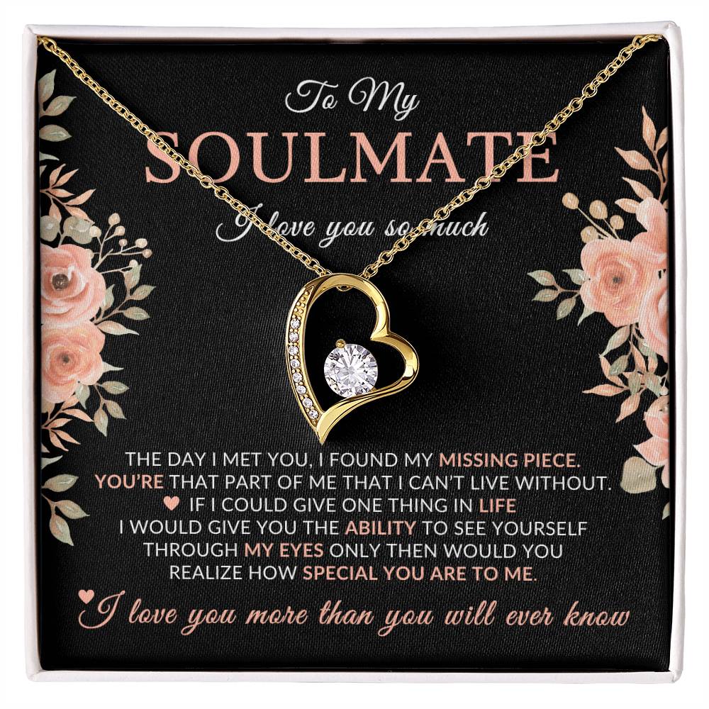 Gifts for Her | Floral Message Card, To My Soulmate Forever Love Necklace, Special Gift for Her, Mother's Day Gift, Birthday Gift for her - Black Card