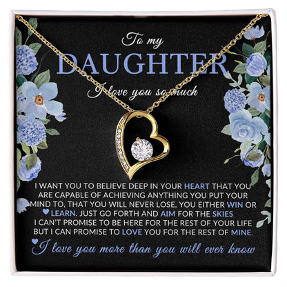 Gifts for Daughter | You Are Capable Of Achieving Anything, Forever Love Necklace, Blue Floral Message Card - Black Card