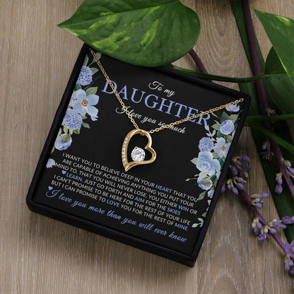 Gifts for Daughter | You Are Capable Of Achieving Anything, Forever Love Necklace, Blue Floral Message Card - Black Card