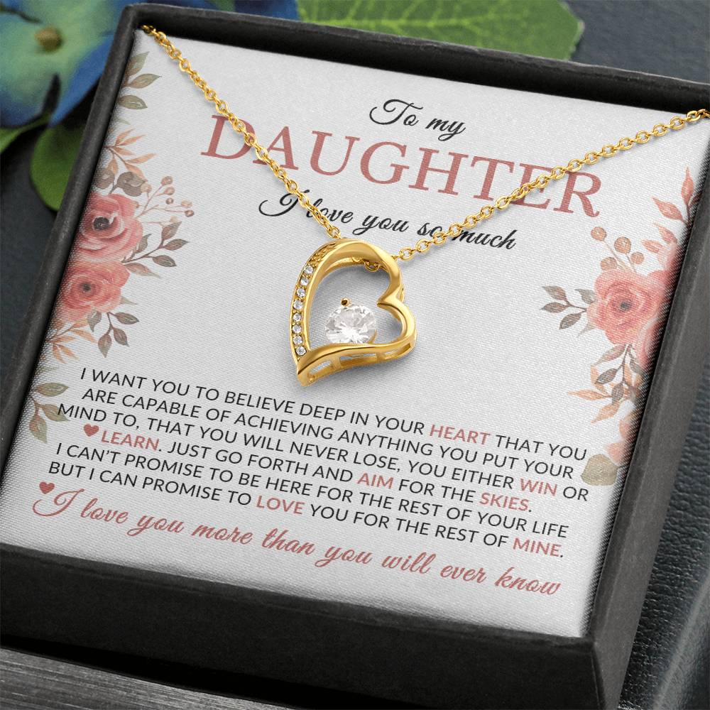 Gifts for Daughter | You Are Capable Of Achieving Anything, Forever Love Necklace, Pink Floral Message Card - White Card