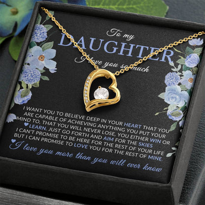 Gifts for Daughter | You Are Capable Of Achieving Anything, Forever Love Necklace, Blue Floral Message Card - Black Card