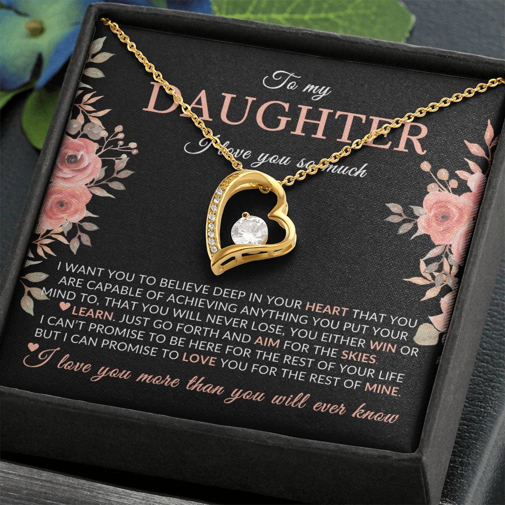 Gifts for Daughter | You Are Capable Of Achieving Anything, Forever Love Necklace, Pink Floral Message Card - Black Card